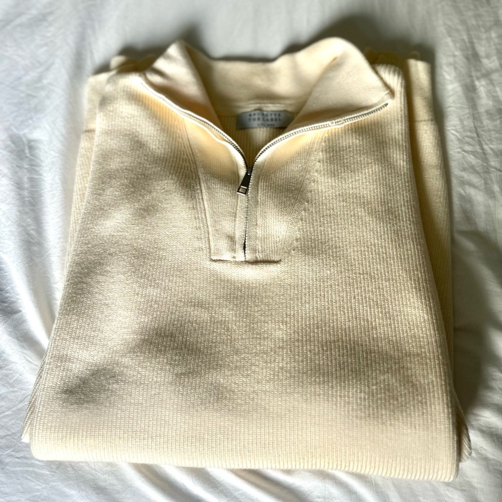 Brunette The Label Half Zip. L/XL. Cream in colour.